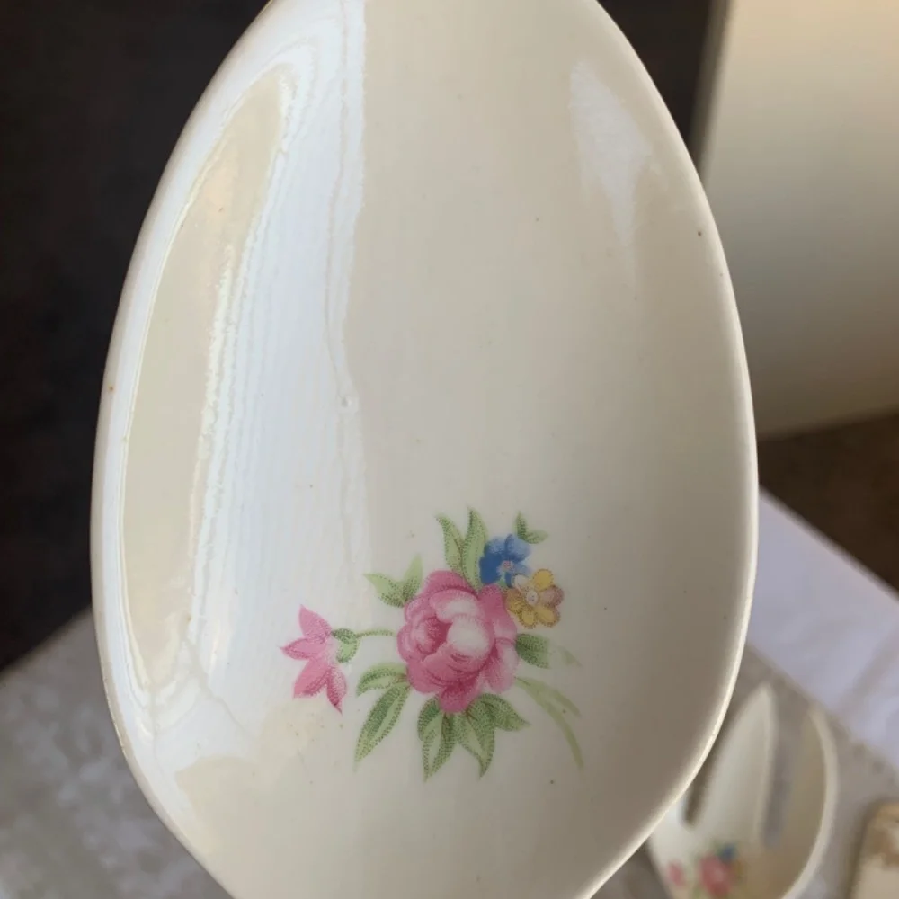 Ceramic Floral Serving Utensil Set- Shabby Chic Vintage Spoon, Fork, Pie Server